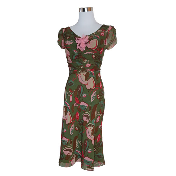 Y2K BCBGMAXAZRIA Silk Midi Dress Ruched XS XXS Coquette Fairy Dainty Babydoll - Picture 14 of 16